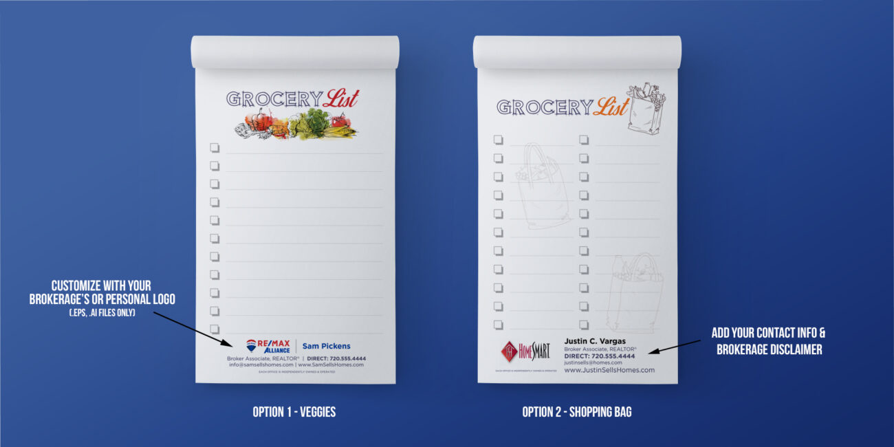 Personalized Grocery List Real Estate Notepads Low Minimum Bulk Order Personalized Promotional Product for Real Estate Agents